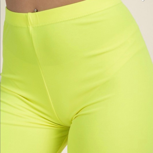 Neon Yellow High Waisted Bike Shorts - Picture 3 of 5